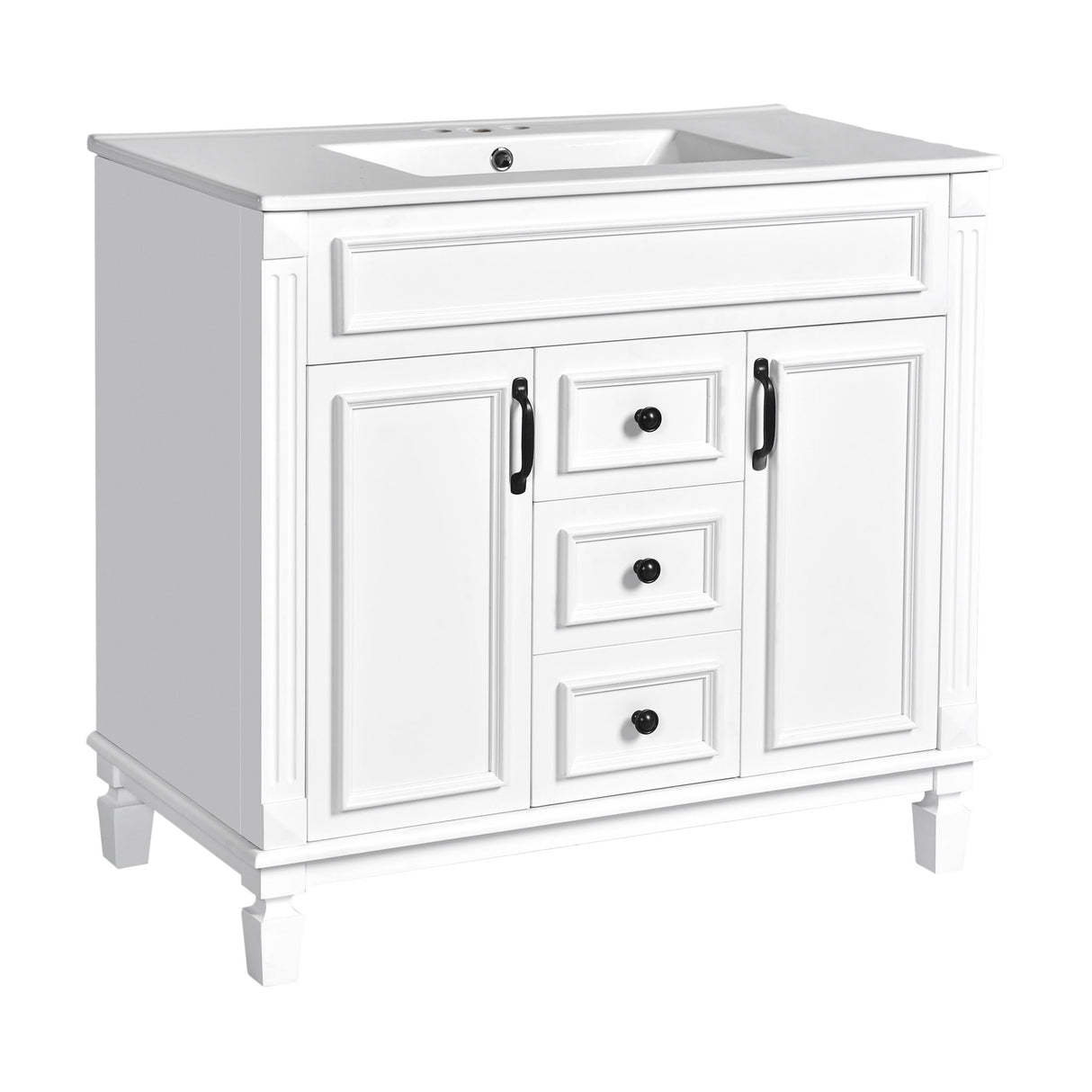 Bathroom Vanity With Top Sink, Basin On Cabinet With 2 Soft Closing Doors And 2 Drawers