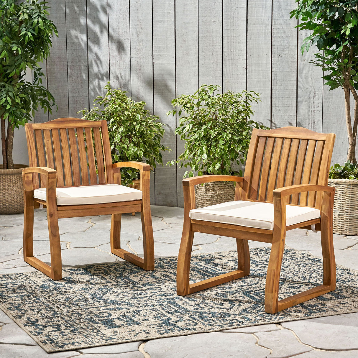 Della - Wood Armchair (Set of 2) Outdoor Dining Chairs - Cream - Best Buy Furniture
