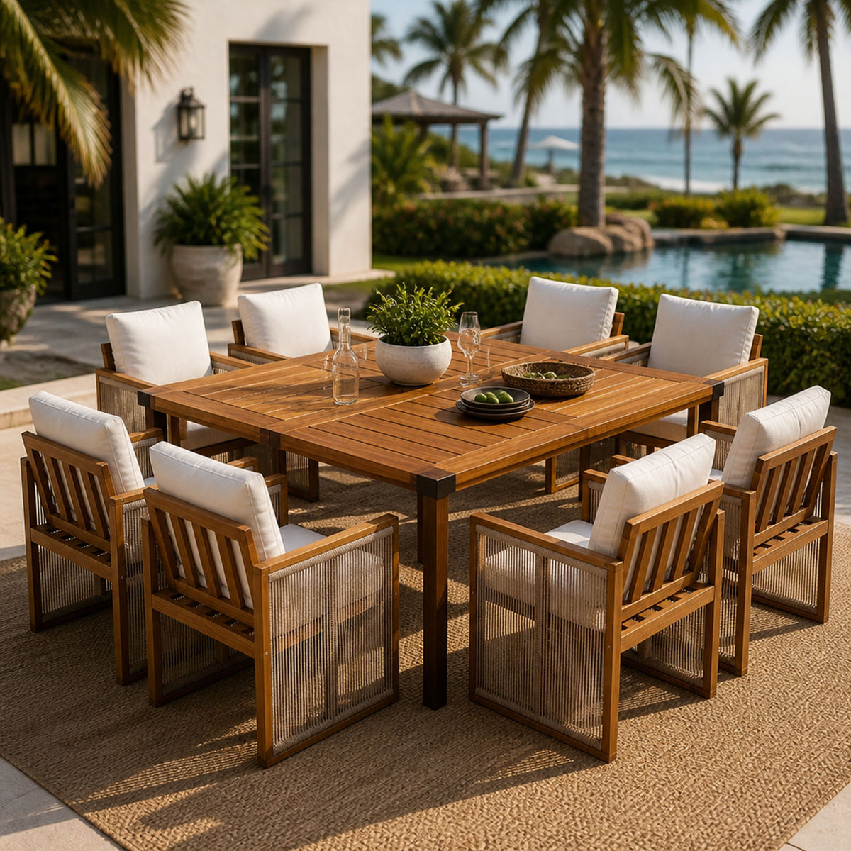 9-Piece Acacia Wood Outdoor Patio Dining Set
