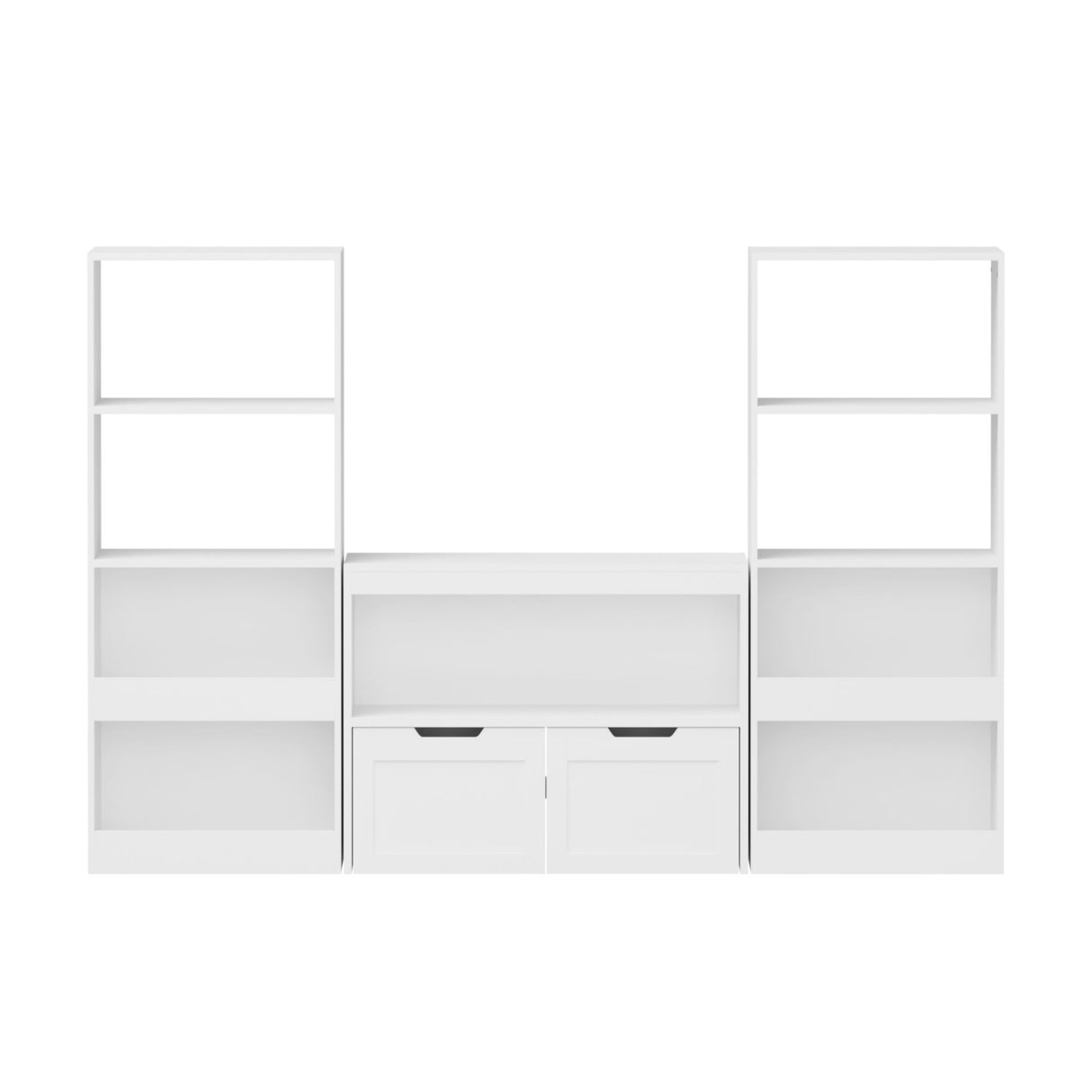 Book Organizer With Large Drawers And Open Shelves, Toy Storage Cabinet With Removable Wheels And Rounded Edges - White