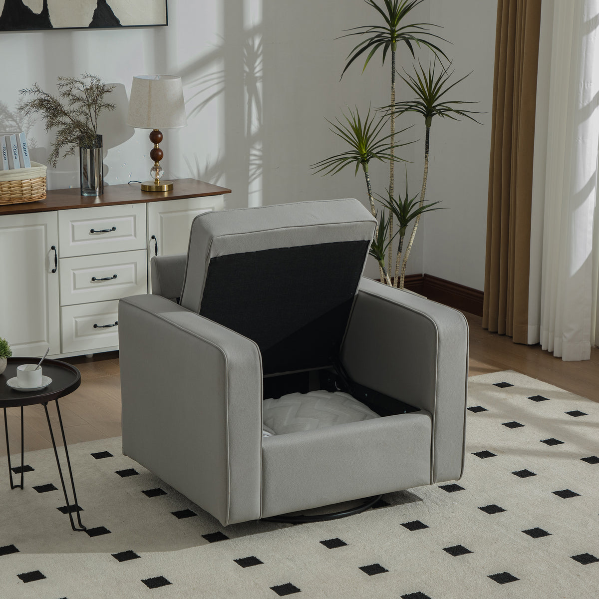 33.6''W Upholstered 360° Swivel Armchair with Hidden Storage