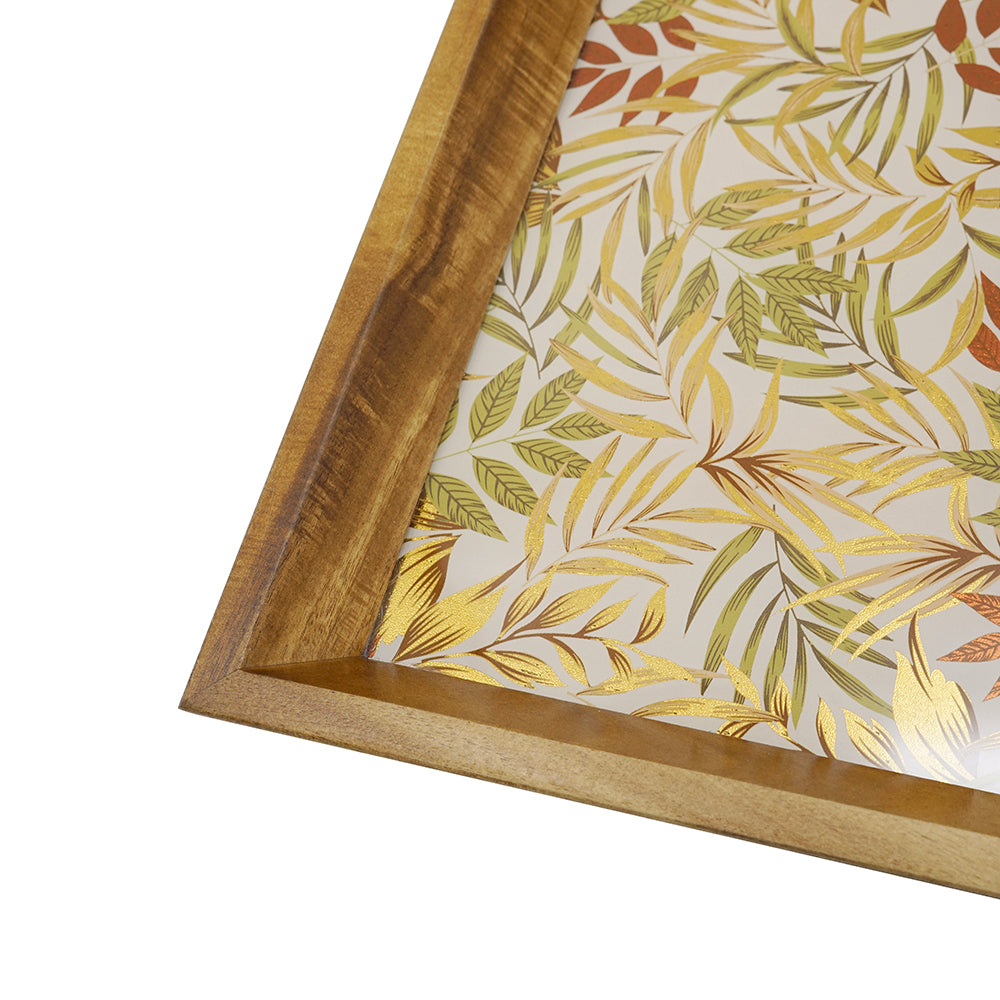 Set of 2 Square Acacia Wood Mirrored Trays