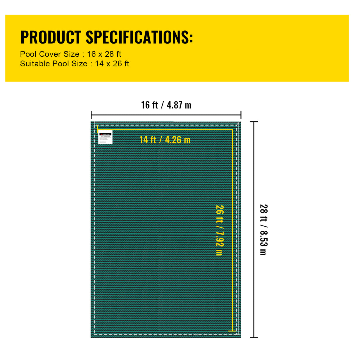 Pool Safety Cover Fits 14x26ft Rectangle Inground Safety Pool Cover