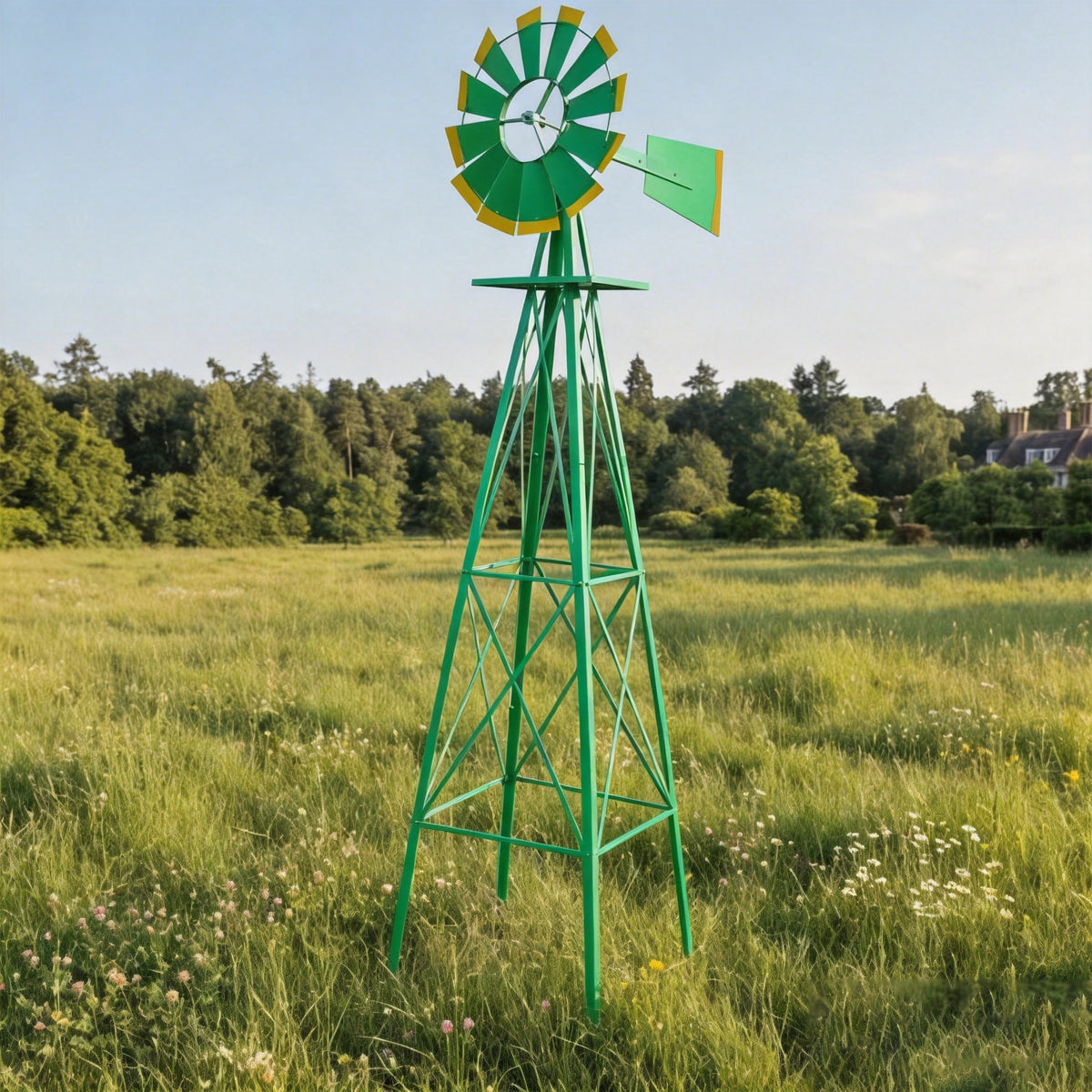 8FT Decorative Garden Windmill with Heavy Duty Steel Frame - Metal