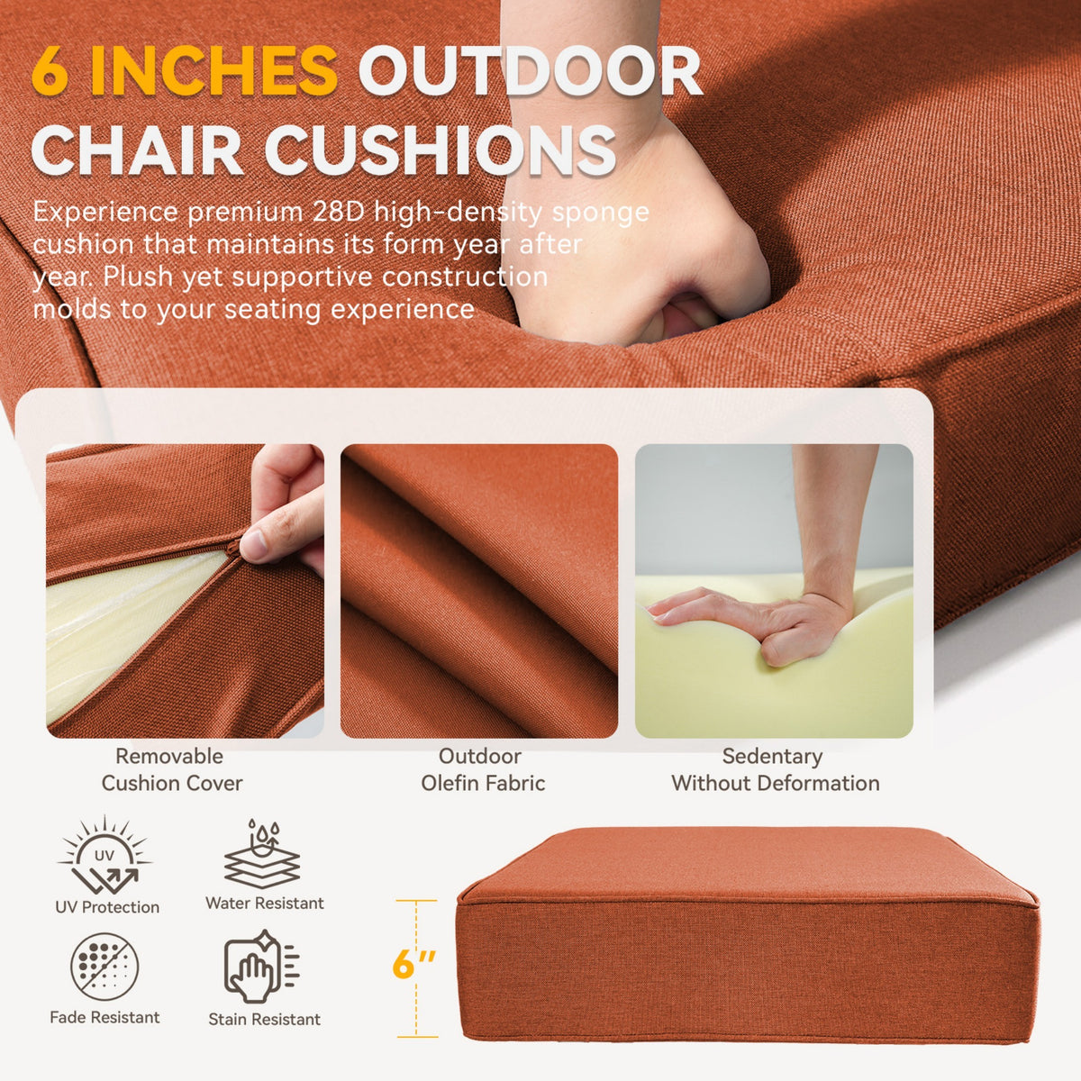 6" Thicker Outdoor Chair Cushion Set