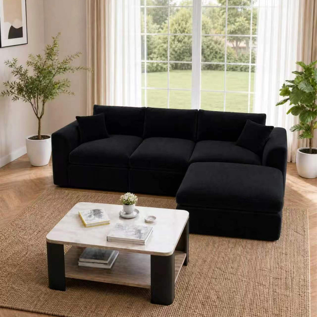 Compressed Modular Sectional Sofa with Ottoman