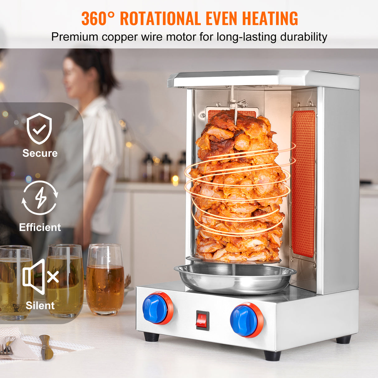 Shawarma Grill Machine, 13 lbs Capacity, 2 Burners Gas Vertical Broiler