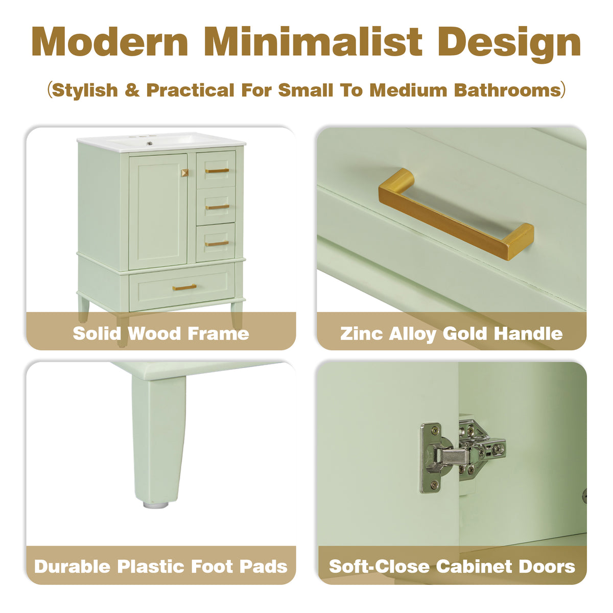24.8" Bathroom Vanity with Ceramic Sink, Modern Freestanding Cabinet