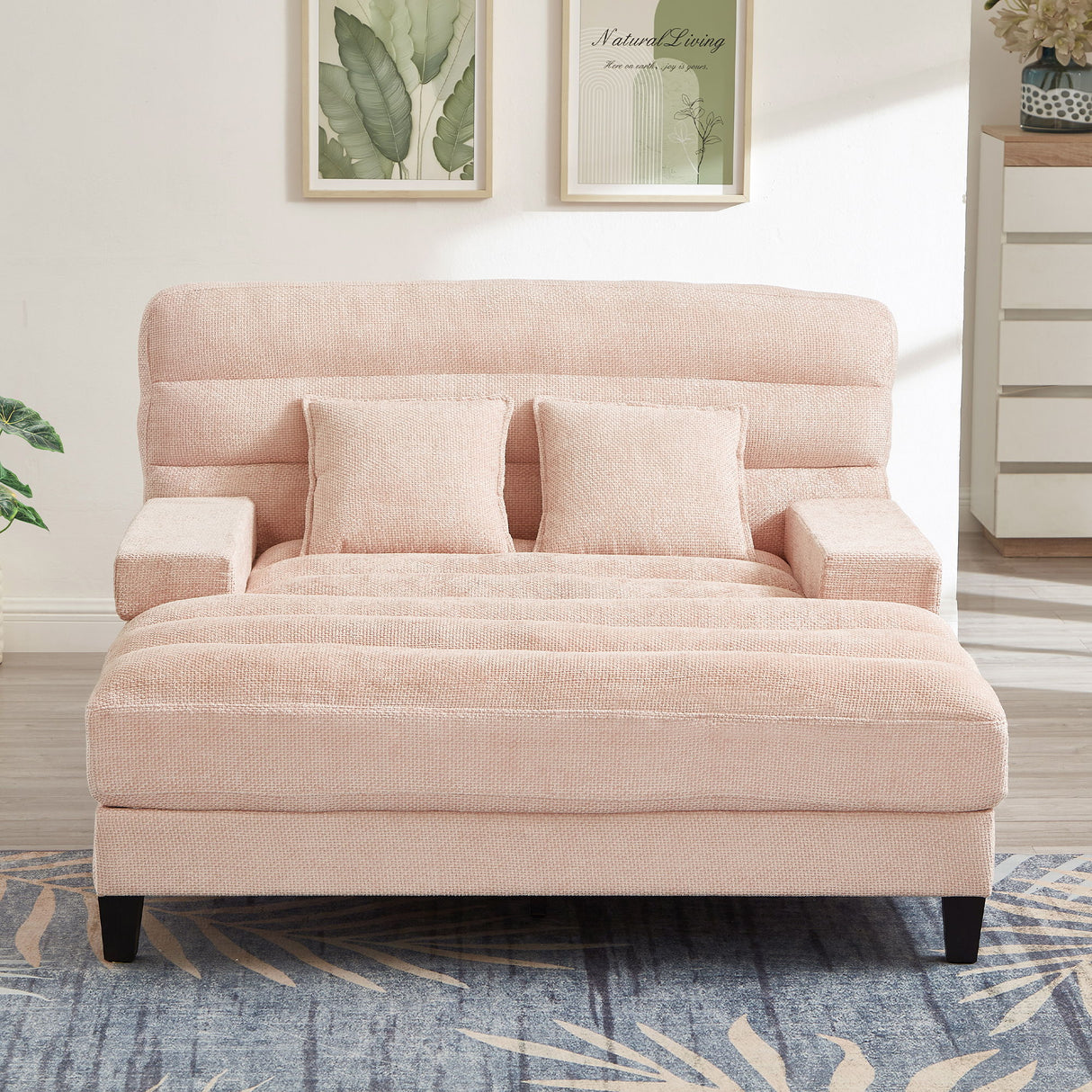 Chaise Bed Lounge Sofa Chair With Adjustable Backrest And LED Light Strip