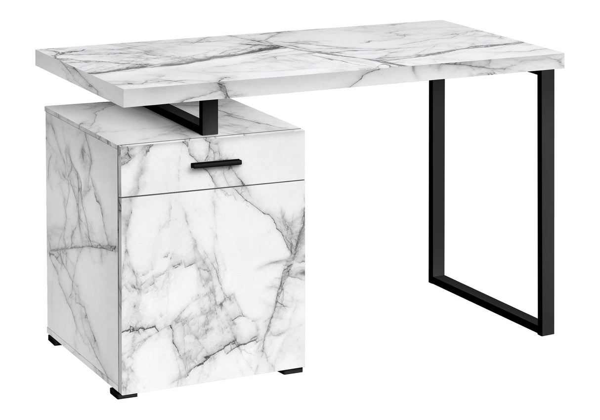Computer Desk, Home Office, Laptop, Left, Right Set-Up, Storage Drawers, Work, Marble Look Laminate, Contemporary, Modern - White - Best Buy Furniture