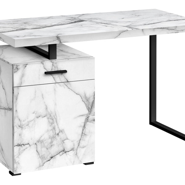 Computer Desk, Home Office, Laptop, Left, Right Set-Up, Storage Drawers, Work, Marble Look Laminate, Contemporary, Modern - White - Best Buy Furniture