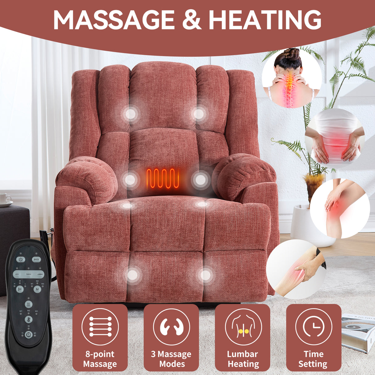 Dual Motor Heat Massage Electric Power Lift Recliner