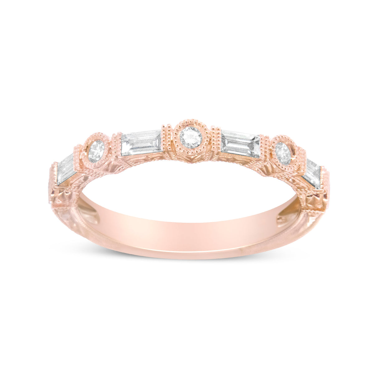 14K Rose Gold 3/8 Cttw Baguette and Round Diamond Bridal Band - (H-I Color, VS1-VS2 Clarity) - Size 6.75