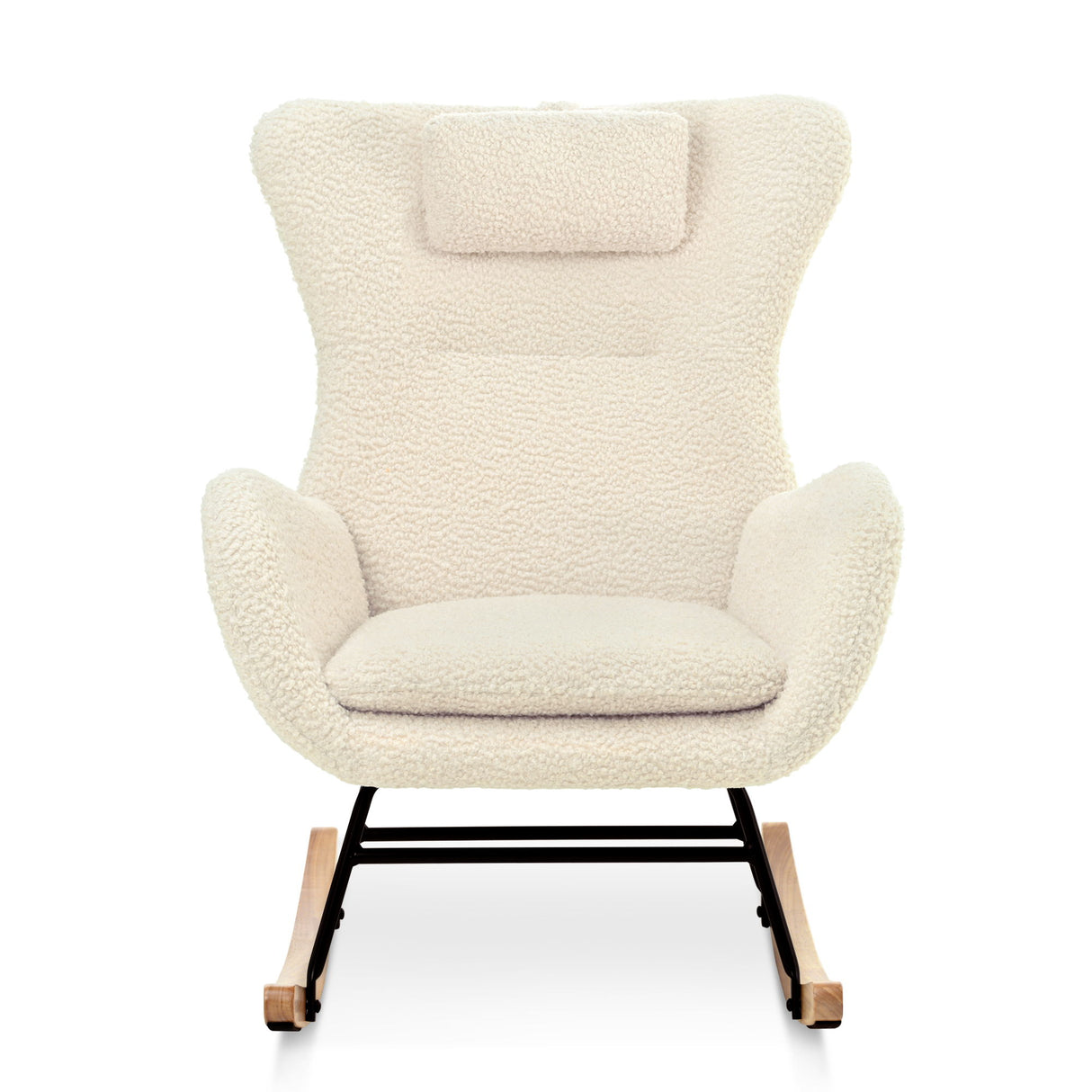 Rocking Chair Nursery, Teddy Upholstered Rocker Glider Chair With High Backrest, Adjustable Headrest & Pocket, Comfy Glider Chair For Nursery, Bedroom, Living Room, Offices, Rubber Wood