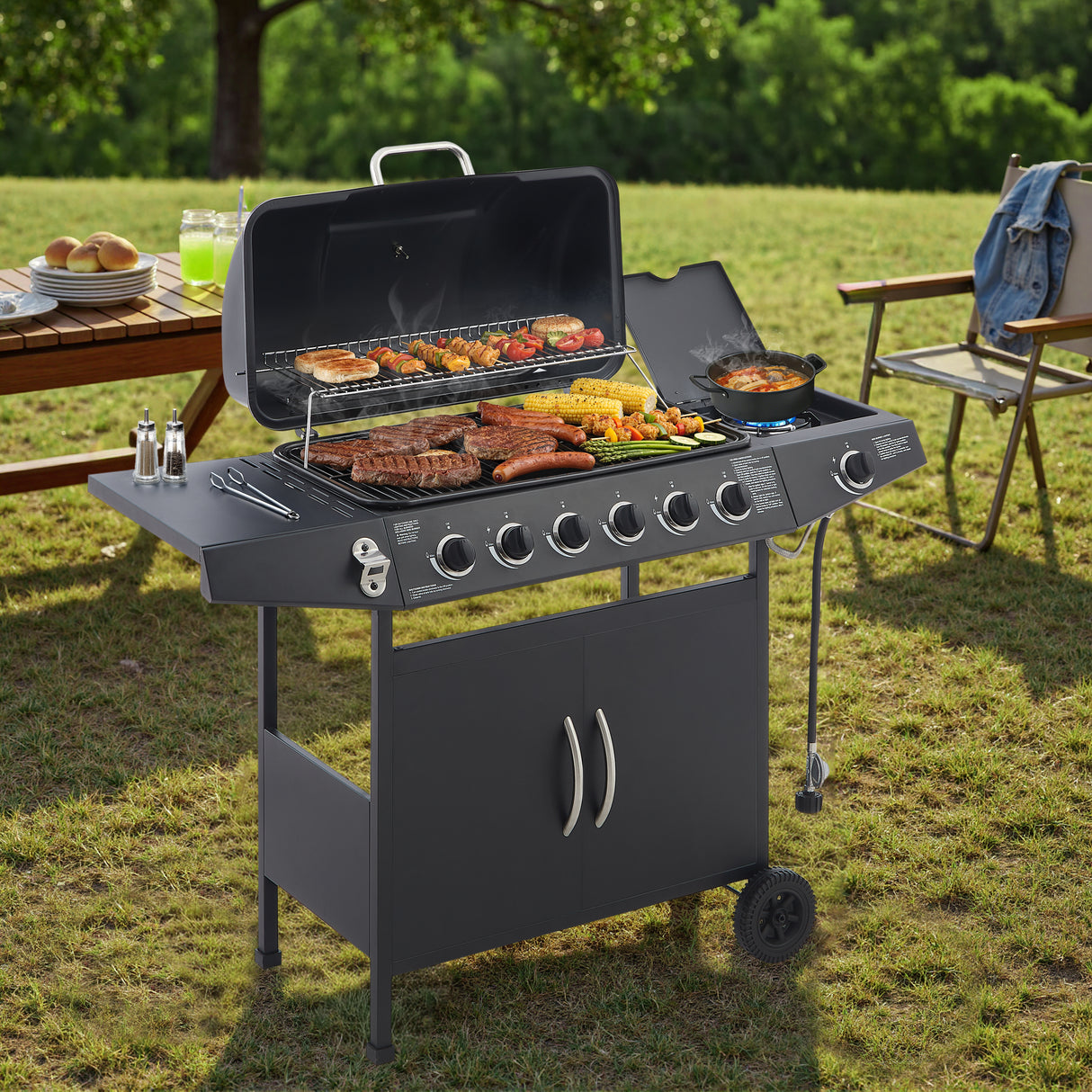 6 Burner Propane Gas BBQ Grill with Side Burner