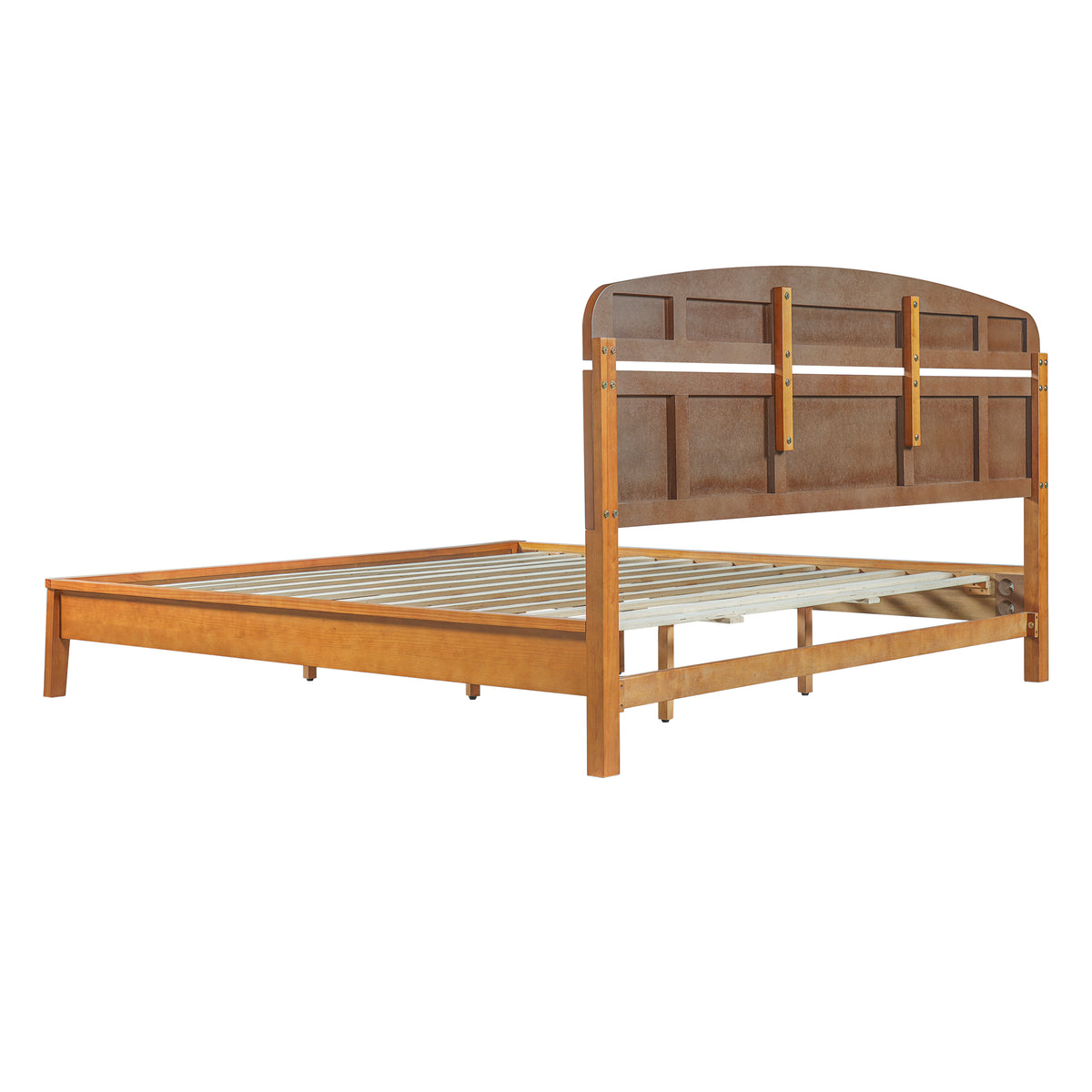 King Size Solid Wood Platform Bed with Curved Headboard