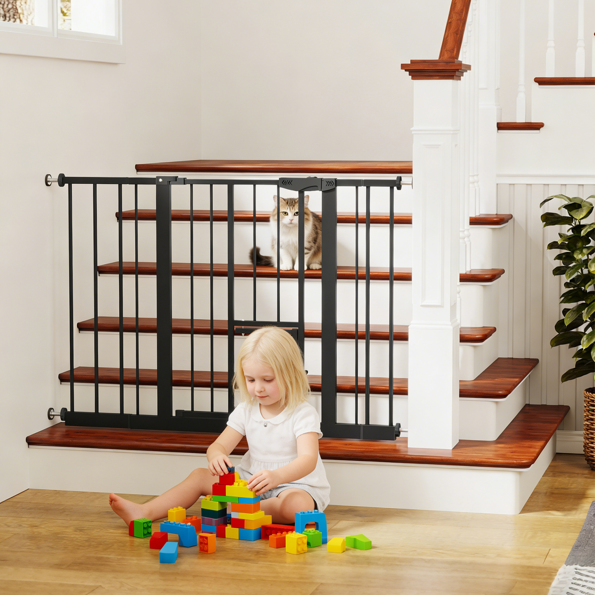 Baby Gate with Cat Door, 29.5-44.1" Metal Pet Door