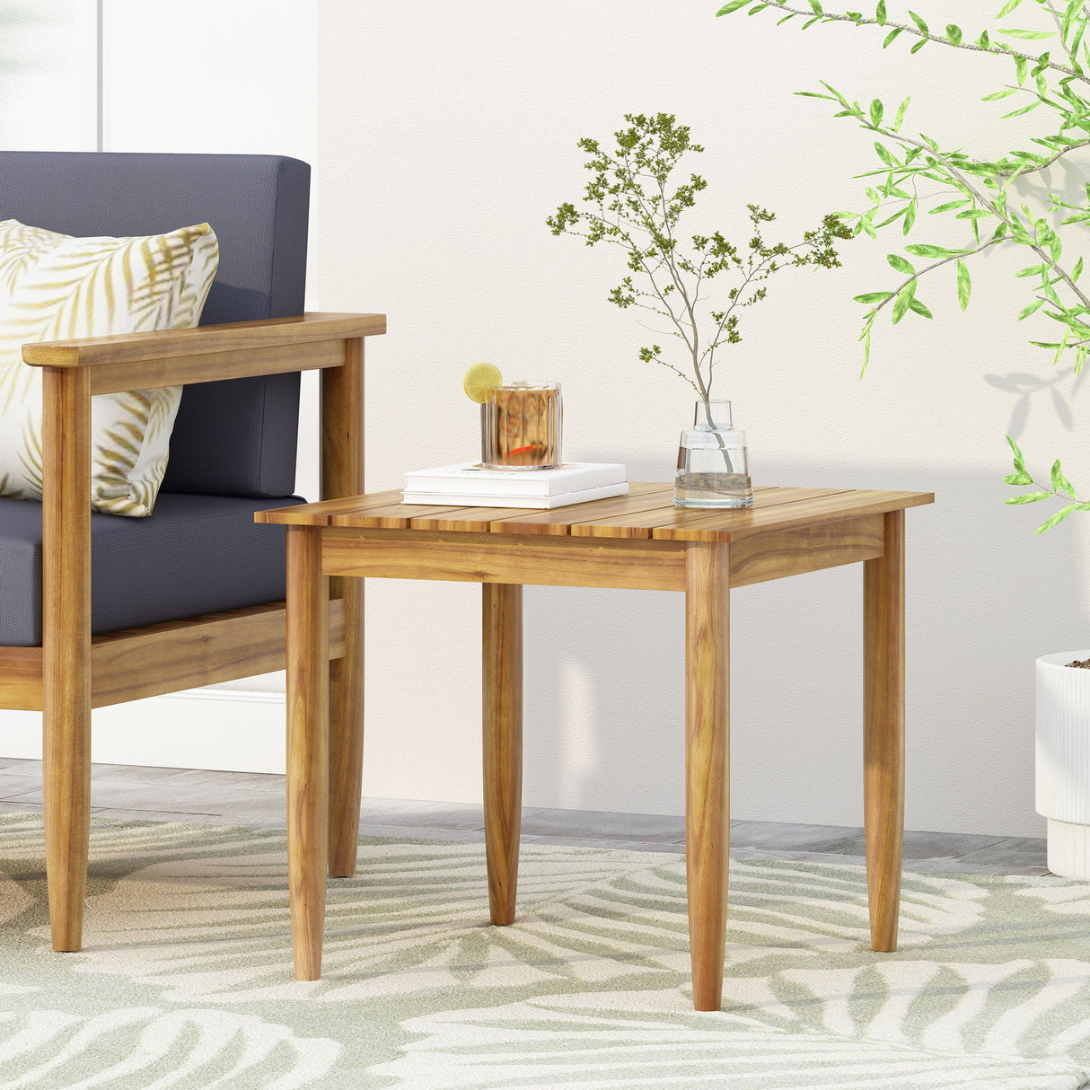 Outdoor Square Side Table With Slatted Top And Wood Frame - Teak - Best Buy Furniture