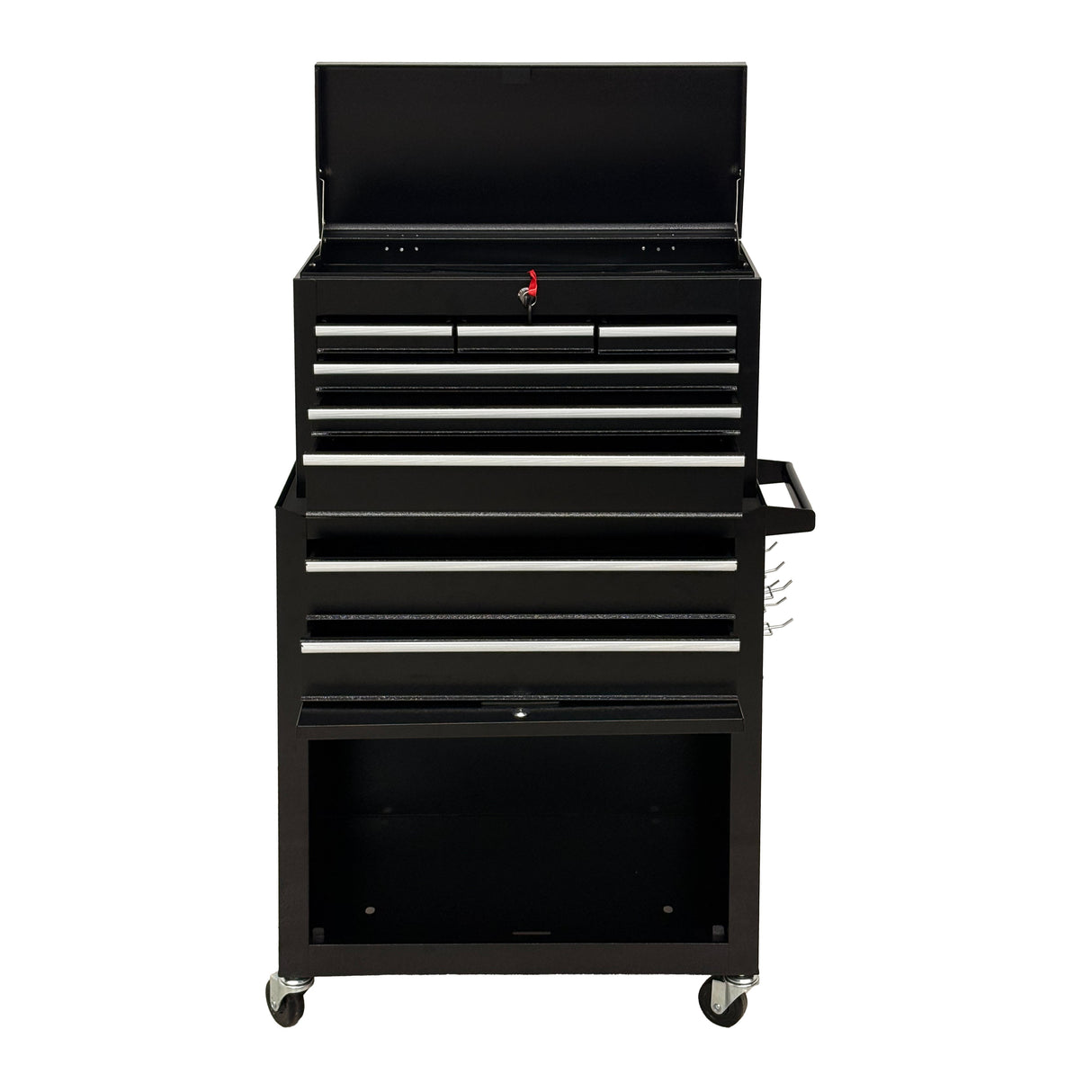 8‑Drawer High‑Capacity Rolling Tool Chest, 2‑in‑1 Detachable Top Box,Metal Tool Storage Cabinet with Drawer Liners, Lockable Wheels & Side Hooks, Heavy‑Duty Tool Cart for Garage Workshop‑Black