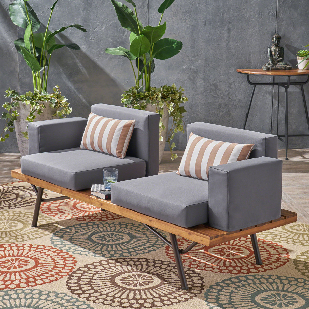 Outdoor Sofa With Cushions And Iron Legs - Dark Gray