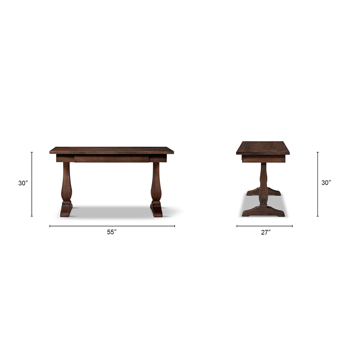 Whitmore 55-Inch Reclaimed Pine Wood Writing Desk, Java Brown