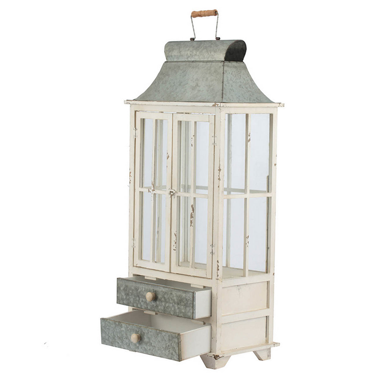 S/2 Evelyn Enclosed Lantern Set with Handle & Drawers