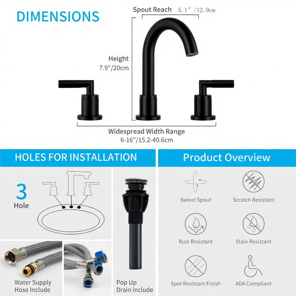 Bathroom Faucet 2 Handle Matte