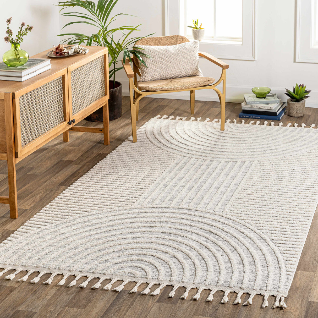 Dauin 3D Rainbow Area Rug with Tassels