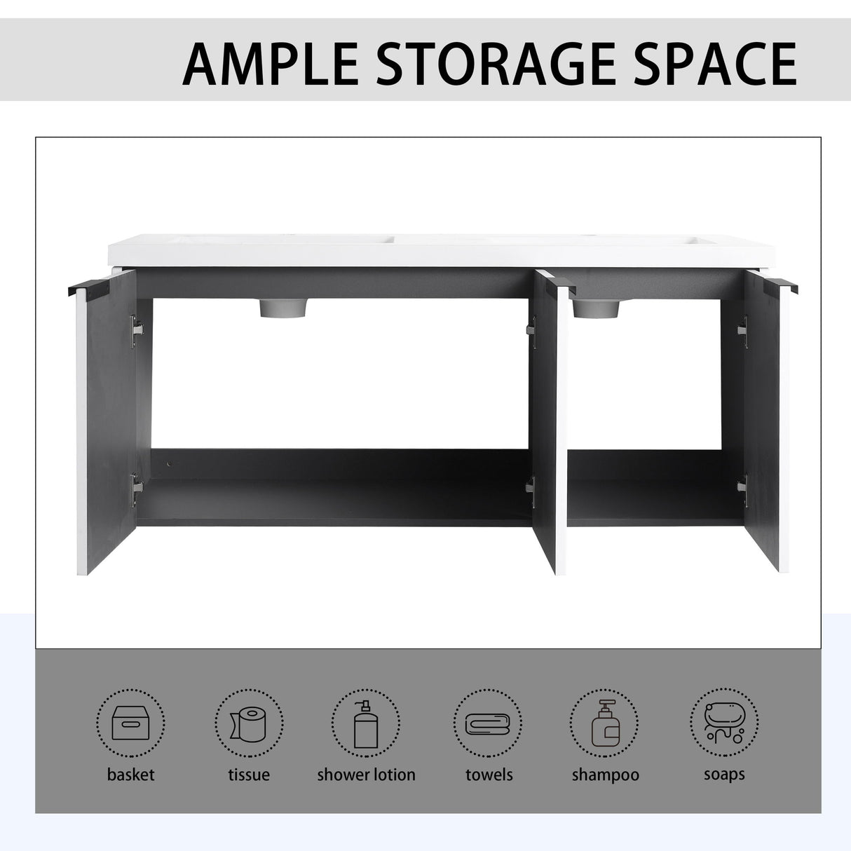 Contemporary Wall Mounted Bathroom Vanity With Resin Double Sink