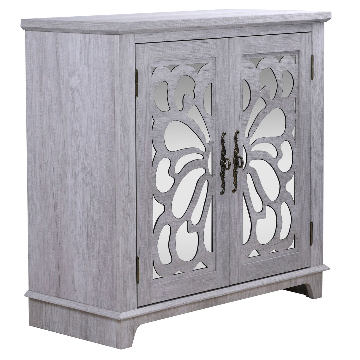 Elegant Sideboard with Two Acrylic Mirrored Doors and Adjustable Shelf Storage