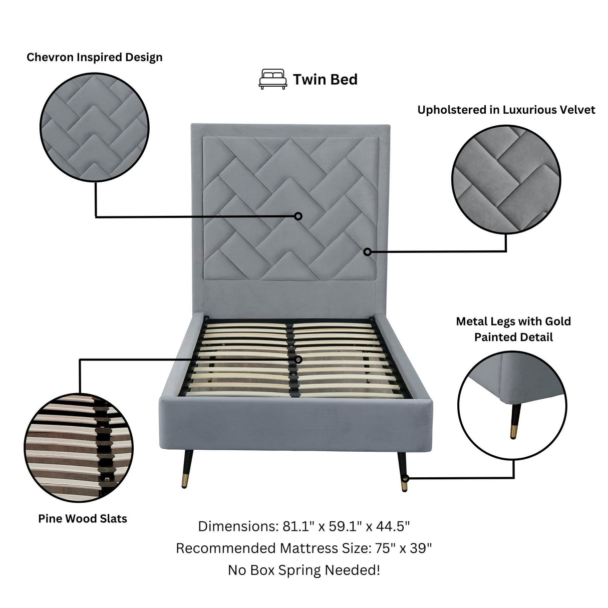 Crosby - Bed With Upholstered Headboard And Slats