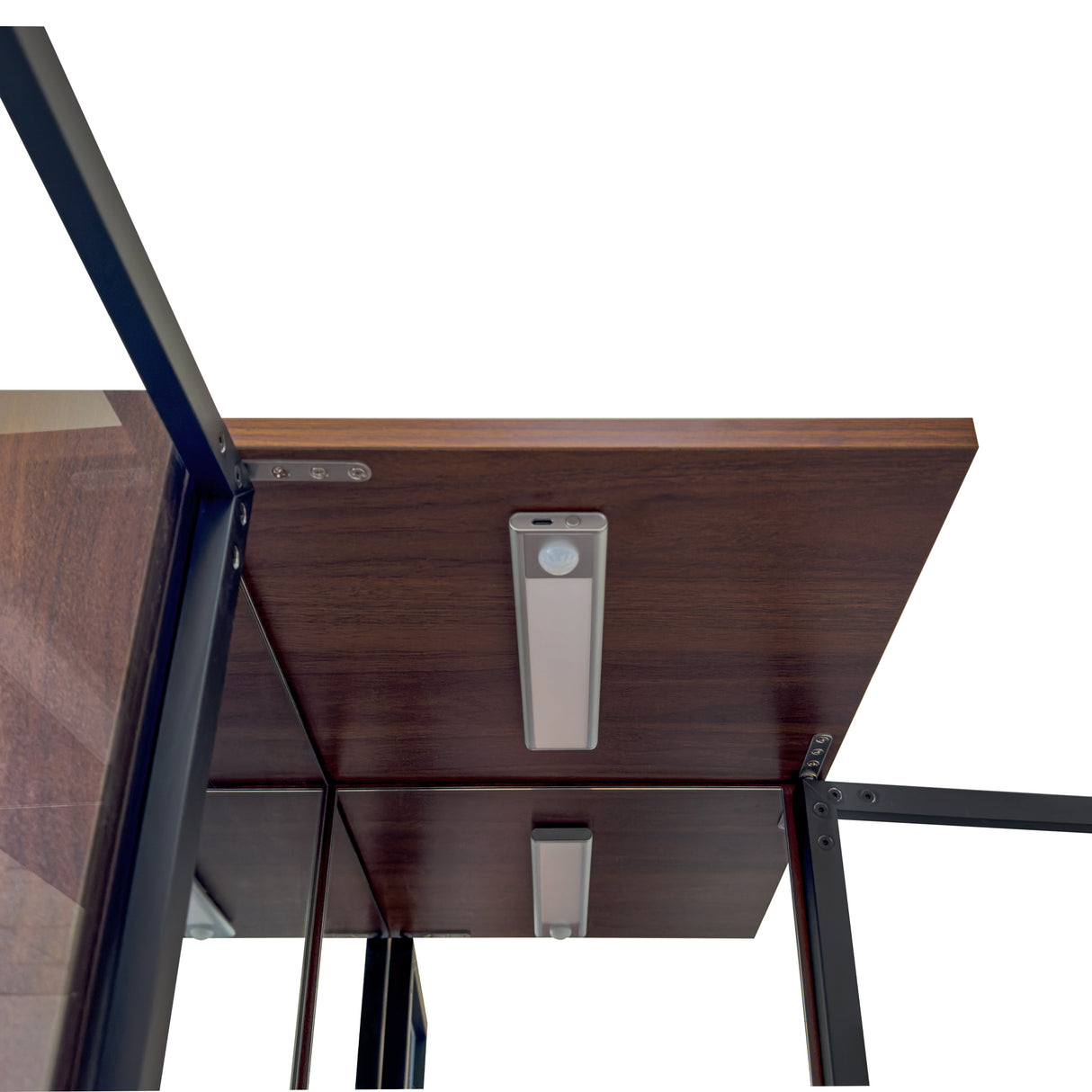 70" Display Cabinet with Glass Doors and Lights, Multi-Tier Storage