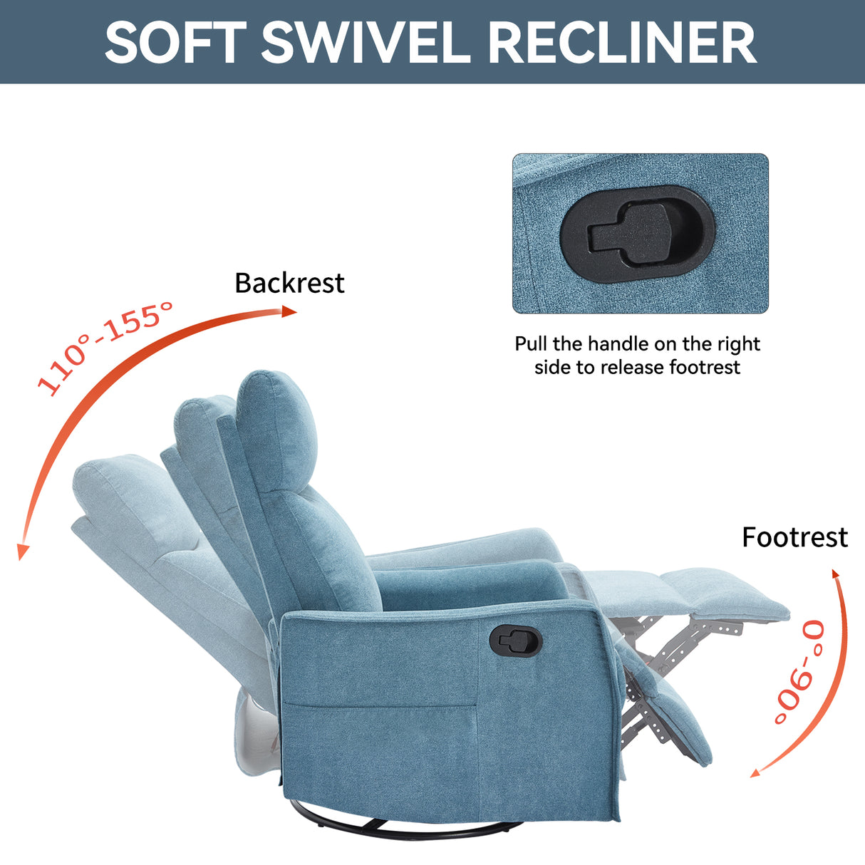 Heat Massage Manual Recliner Chair with Rocker and Swivel in Fabric for Living Room