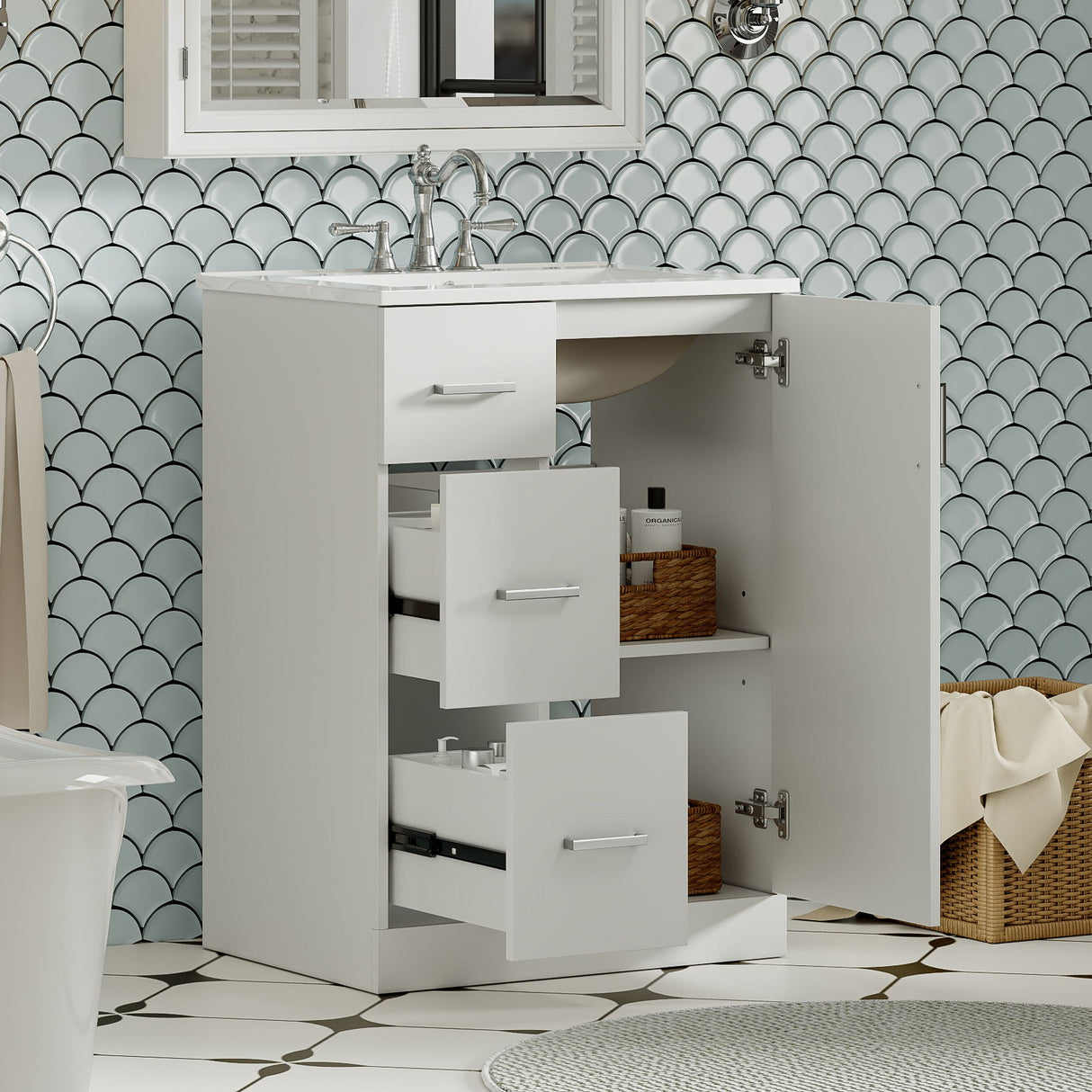 Bathroom Vanity With Under Mount Sink, 2 Drawers And Soft Closing Door