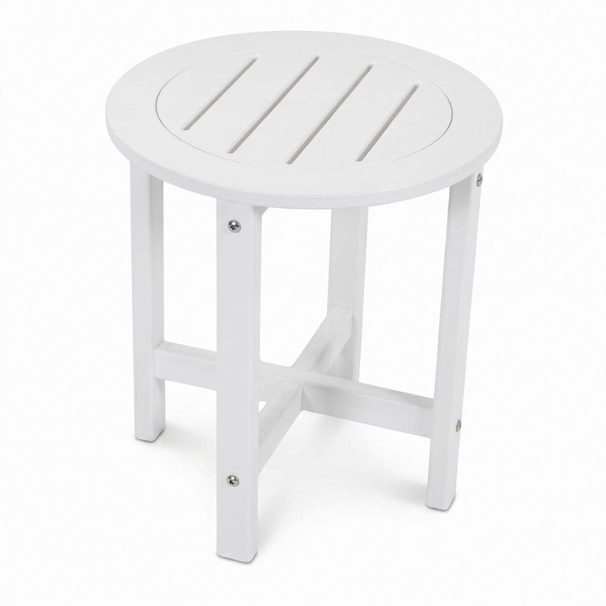 White HDPE Outdoor Side Table, 16 in. Round All-Weather Patio End Table