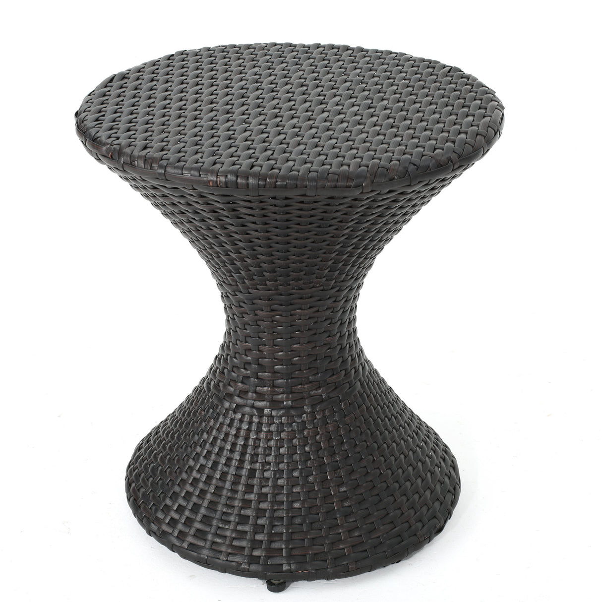 Outdoor 16-Inch Multi-Brown Wicker Hourglass Side Table