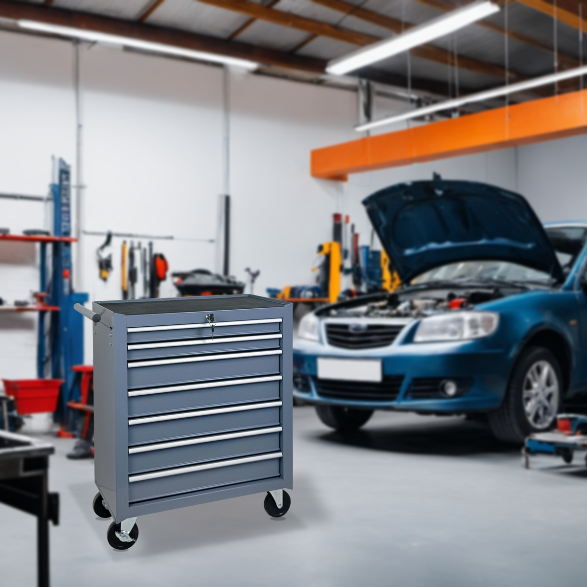 Rolling Tool Chest with 7-Drawer Tool Box - Grey