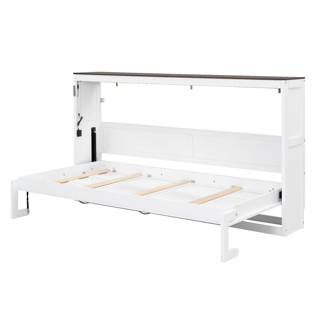 Murphy Bed With LED Light, Foldable Wall Bed Cabinet