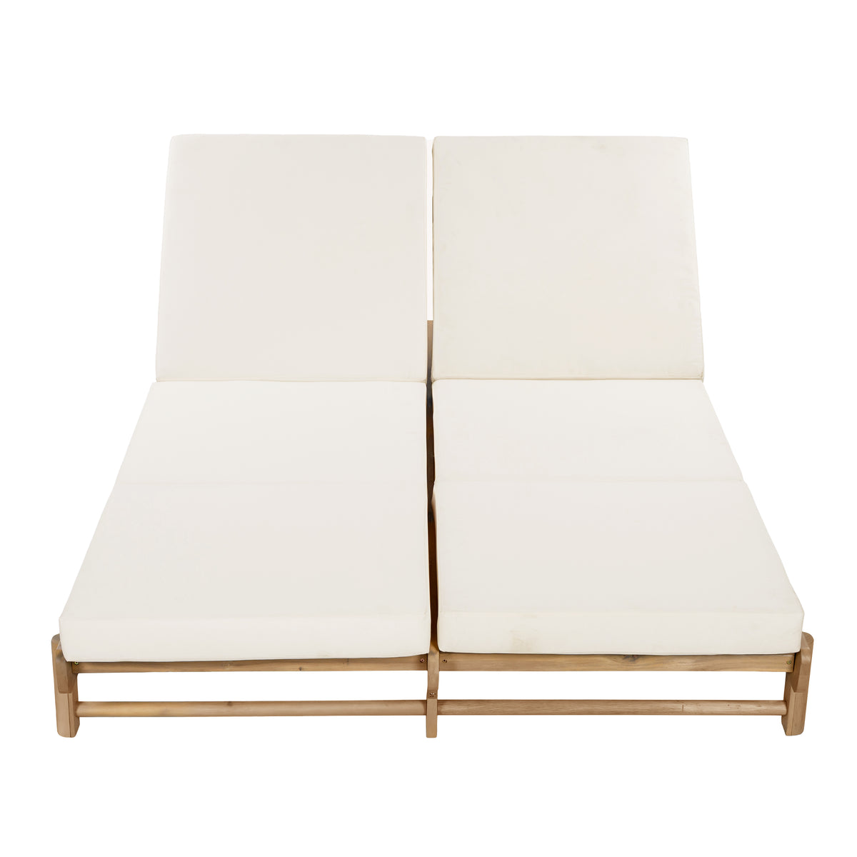Light Teak Acacia Wood Double Chaise Lounger Set