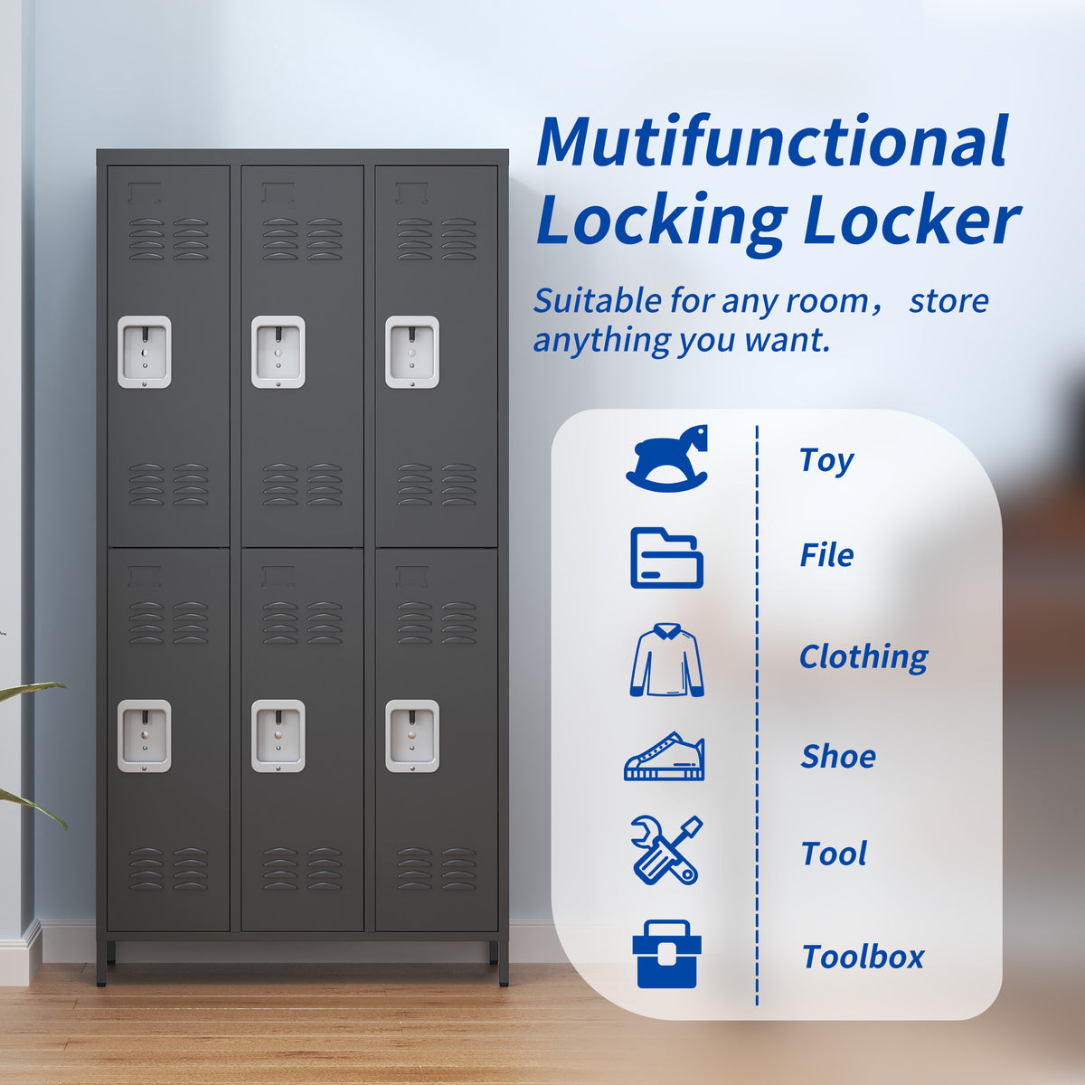 6 Door 72"H Metal Lockers With Lock