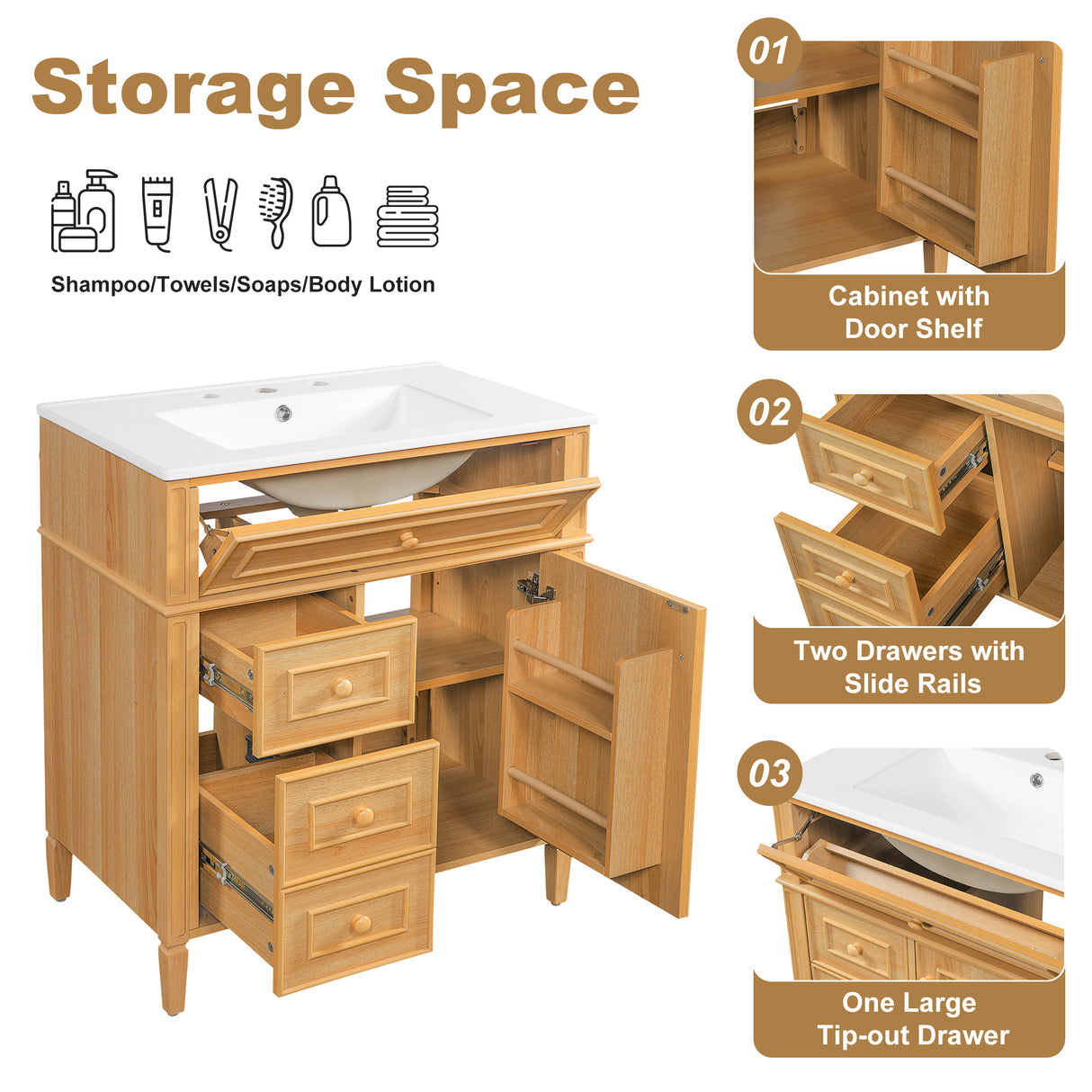 30" Bathroom Vanity with Sink and Wood Vanity Cabinet
