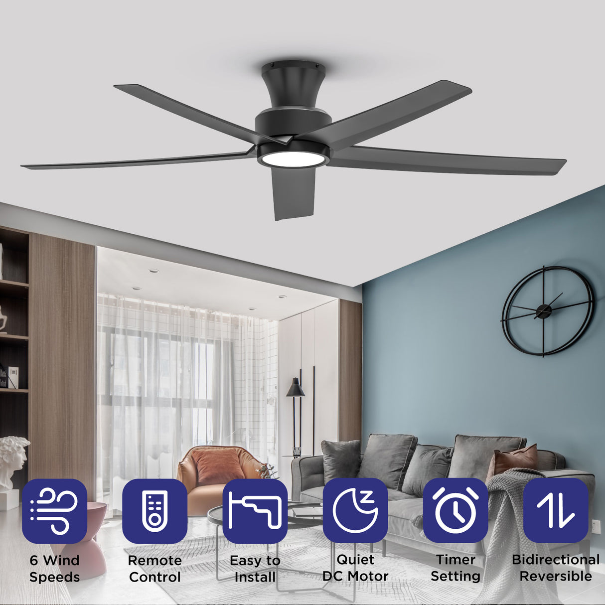52 Inch Ceiling Fan with Light, Reversible DC Motor and Remote