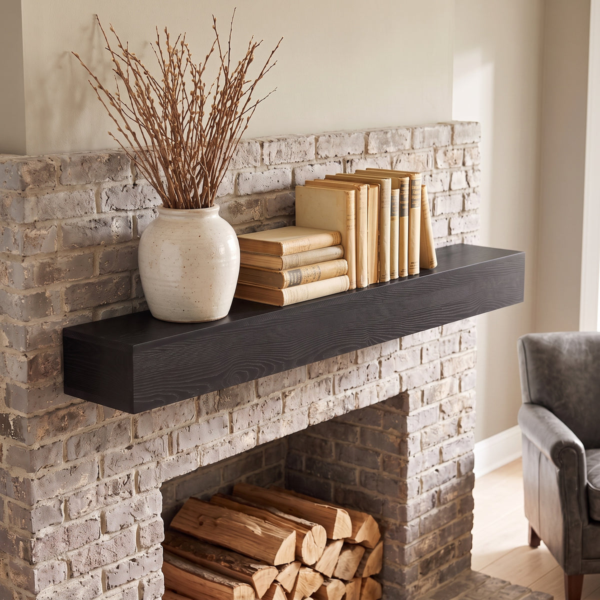 60" Fireplace Mantel Pine Wood Wall-Mounted & Floating Shelf