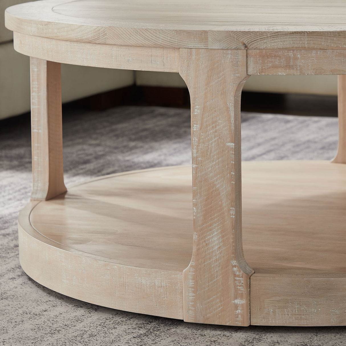 40inch Large Curved 2 Tier Traditional Round Circle Wooden Center Coffee Table