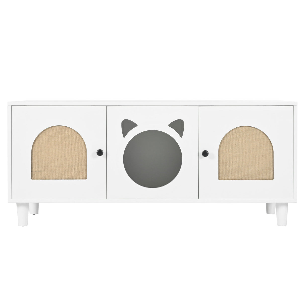 Furniture Style Cat Cabinet Cat Litter Box With Sisal Scratching Door - Cream White