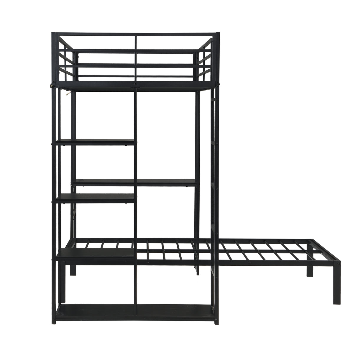 Metal Loft Bed Frame with LED Light Strip, Side Storage Shelves & Built-in Desk