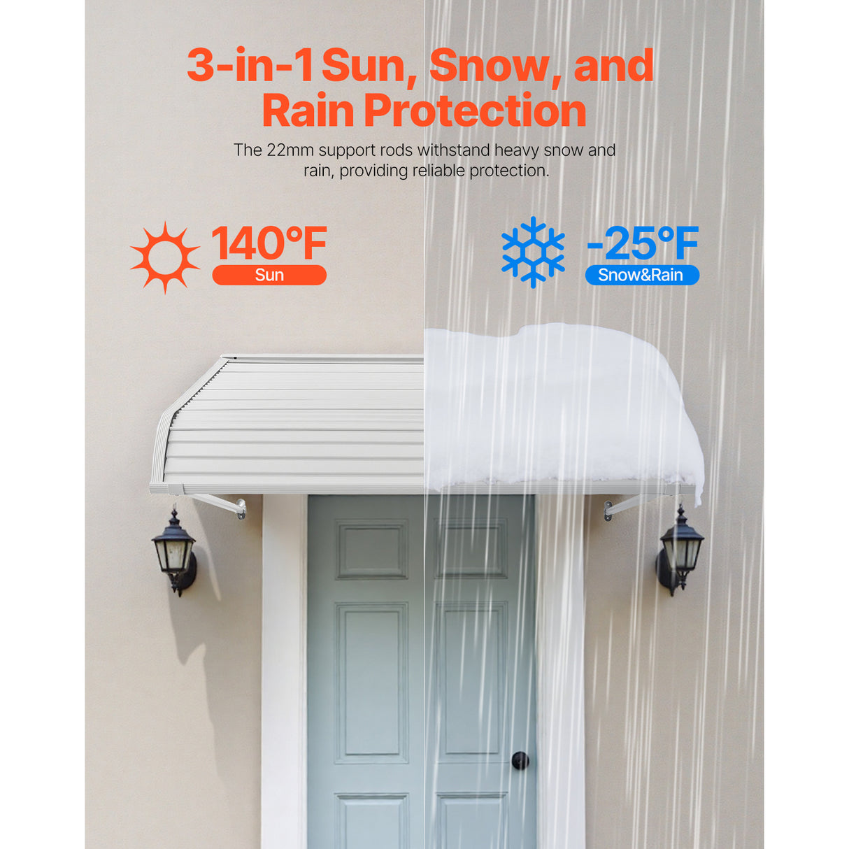 Window Awning Door Canopy 48x42 in Aluminum Alloy