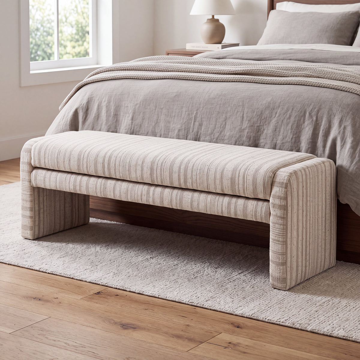 62.2 Inch Striped Upholstered Ottoman Bench