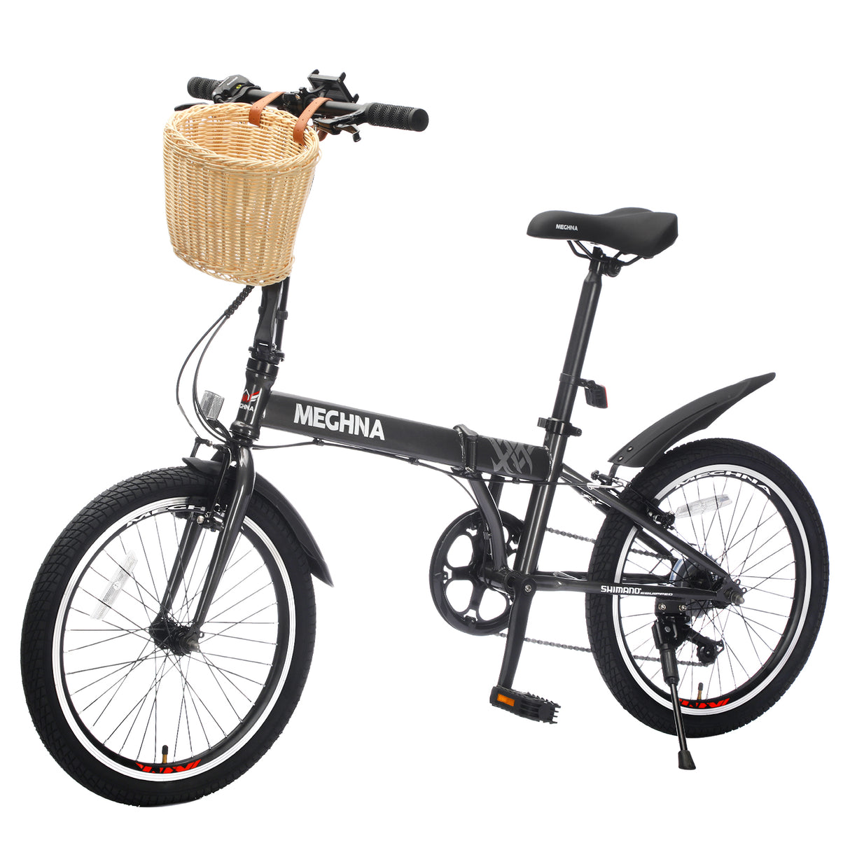 20 Inch Folding Bike for Adults with Basket and Phone Holder