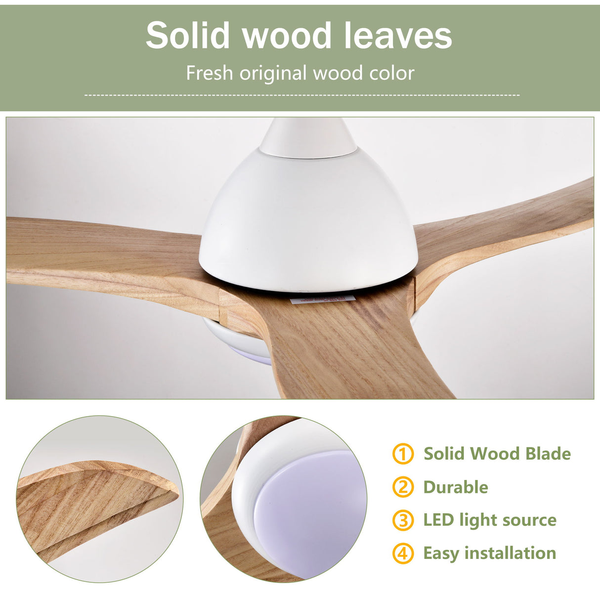 Indoor Outdoor Ceiling Fan With Light With Remote Control, Noiseless Reversible Motor, 6 Speed, 3 Color